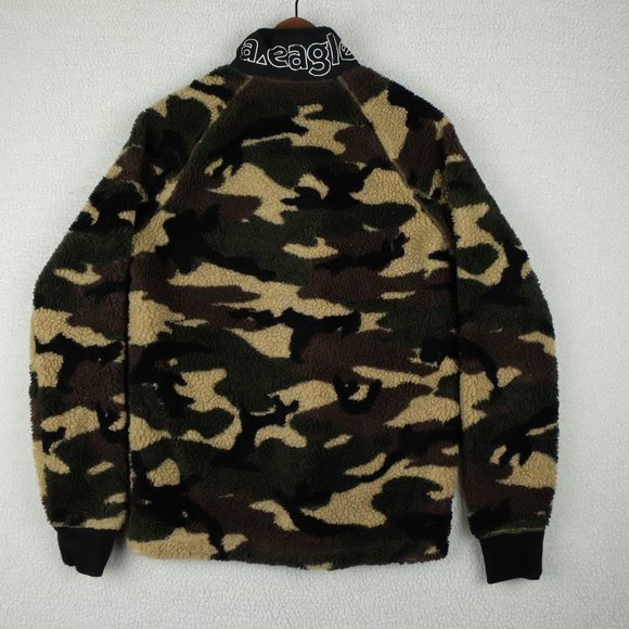 American Eagle Bomber jacket Womens Small Green Camo Full Zip Streetwear Fleece - Picture 6 of 11